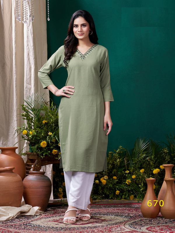Lyush Women Party Wear Hand Embroidery Worked Kurta With Pant - Mehndi - Distacart