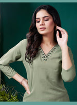 Thumbnail for Lyush Women Party Wear Hand Embroidery Worked Kurta With Pant - Mehndi - Distacart