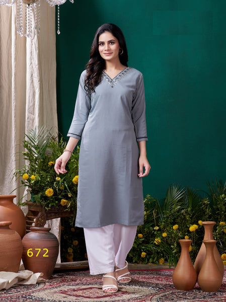Lyush Women Party Wear Hand Embroidery Worked Kurta With Pant - Grey - Distacart