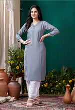 Thumbnail for Lyush Women Party Wear Hand Embroidery Worked Kurta With Pant - Grey - Distacart