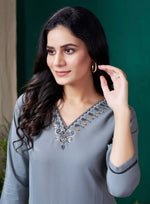 Thumbnail for Lyush Women Party Wear Hand Embroidery Worked Kurta With Pant - Grey - Distacart