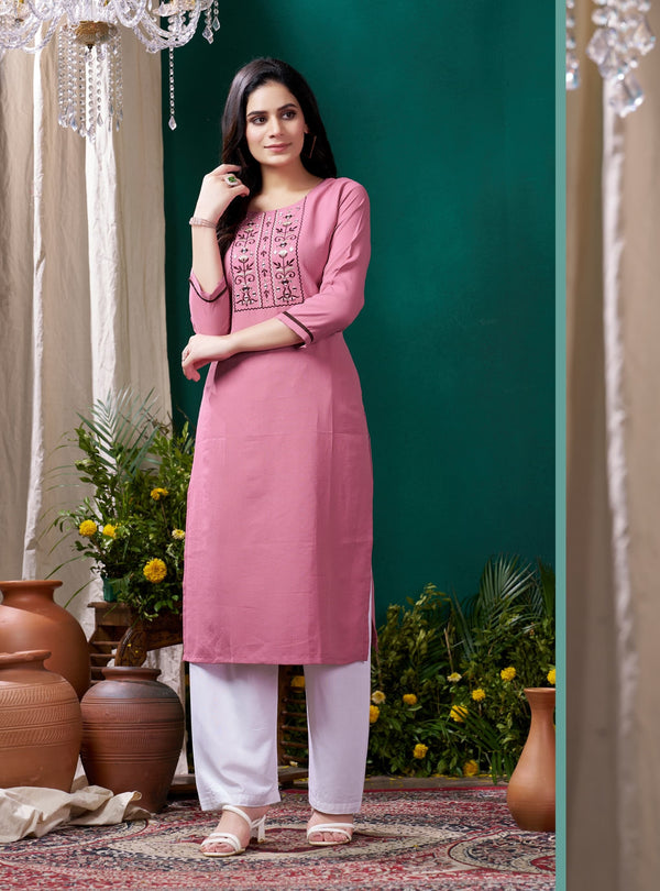 Lyush Women Party Wear Hand Embroidery Worked Kurta With Pant - Peach - Distacart