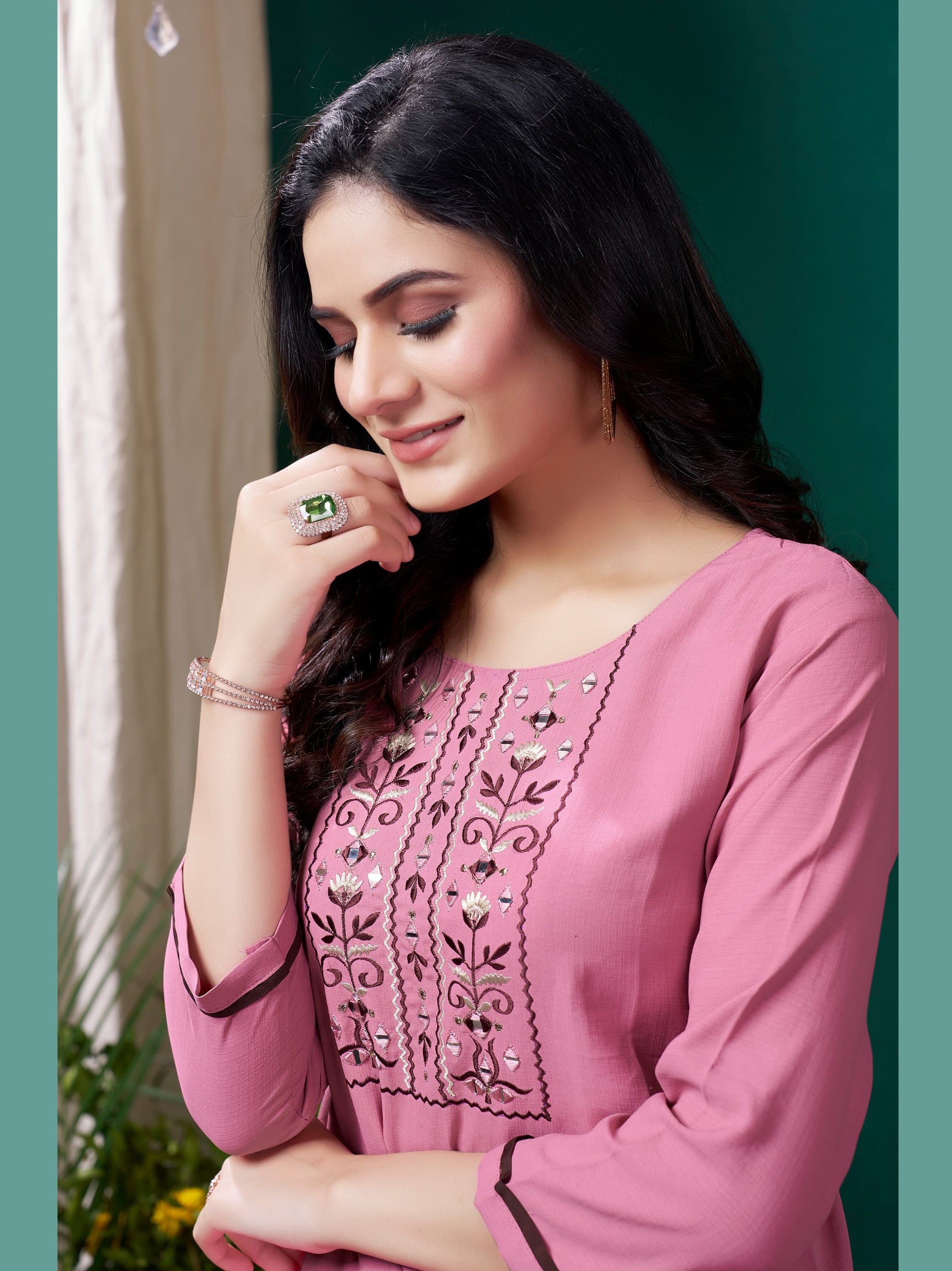 Lyush Women Party Wear Hand Embroidery Worked Kurta With Pant - Peach - Distacart