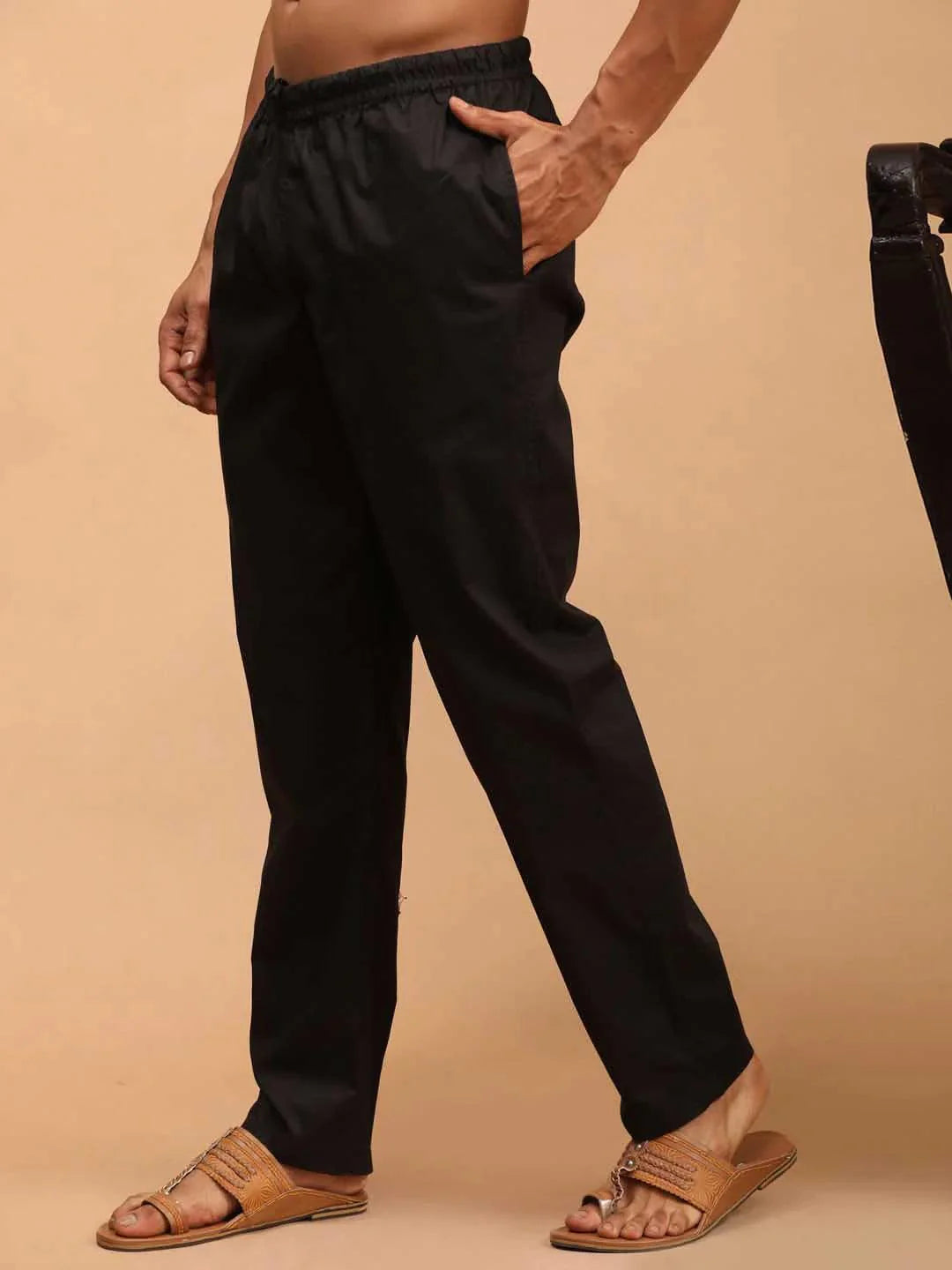 Fabmade Men's Z-Black Cotton Linen Pyjama