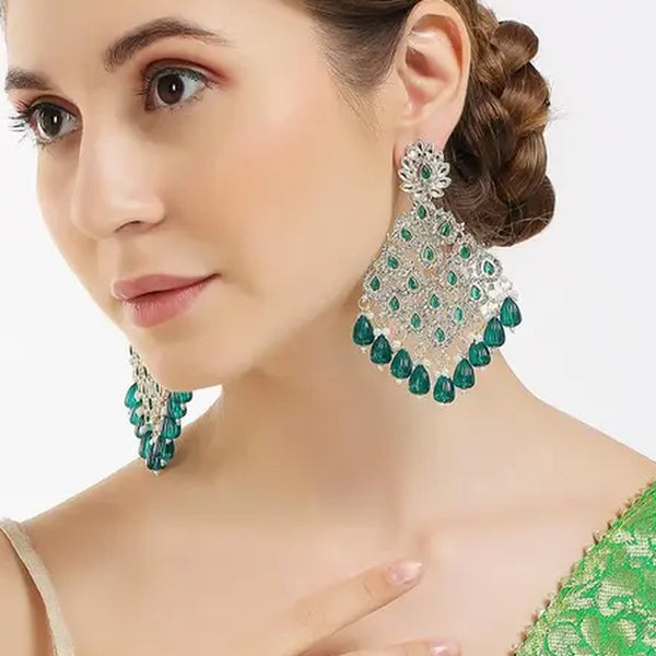 Jewel City Luxurious Emerald Chandelier Earrings - Traditional Indian Statement Jewelry for Wedding & Festival Elegance - Distacart