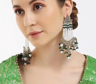 Jewel City Victorian Pearl Tassel Earrings - Vintage-Inspired Silver Chandelier Earrings for Wedding & Festive Wear