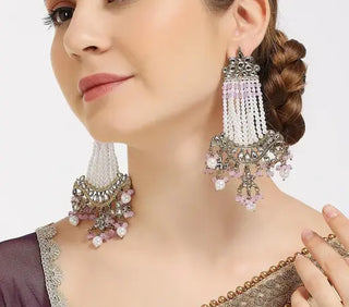 Jewel City Victorian Pearl Tassel Earrings - Vintage-Inspired Silver Chandelier Earrings for Wedding & Festive Wear