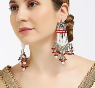 Jewel City Victorian Pearl Tassel Earrings - Vintage-Inspired Silver Chandelier Earrings for Wedding & Festive Wear