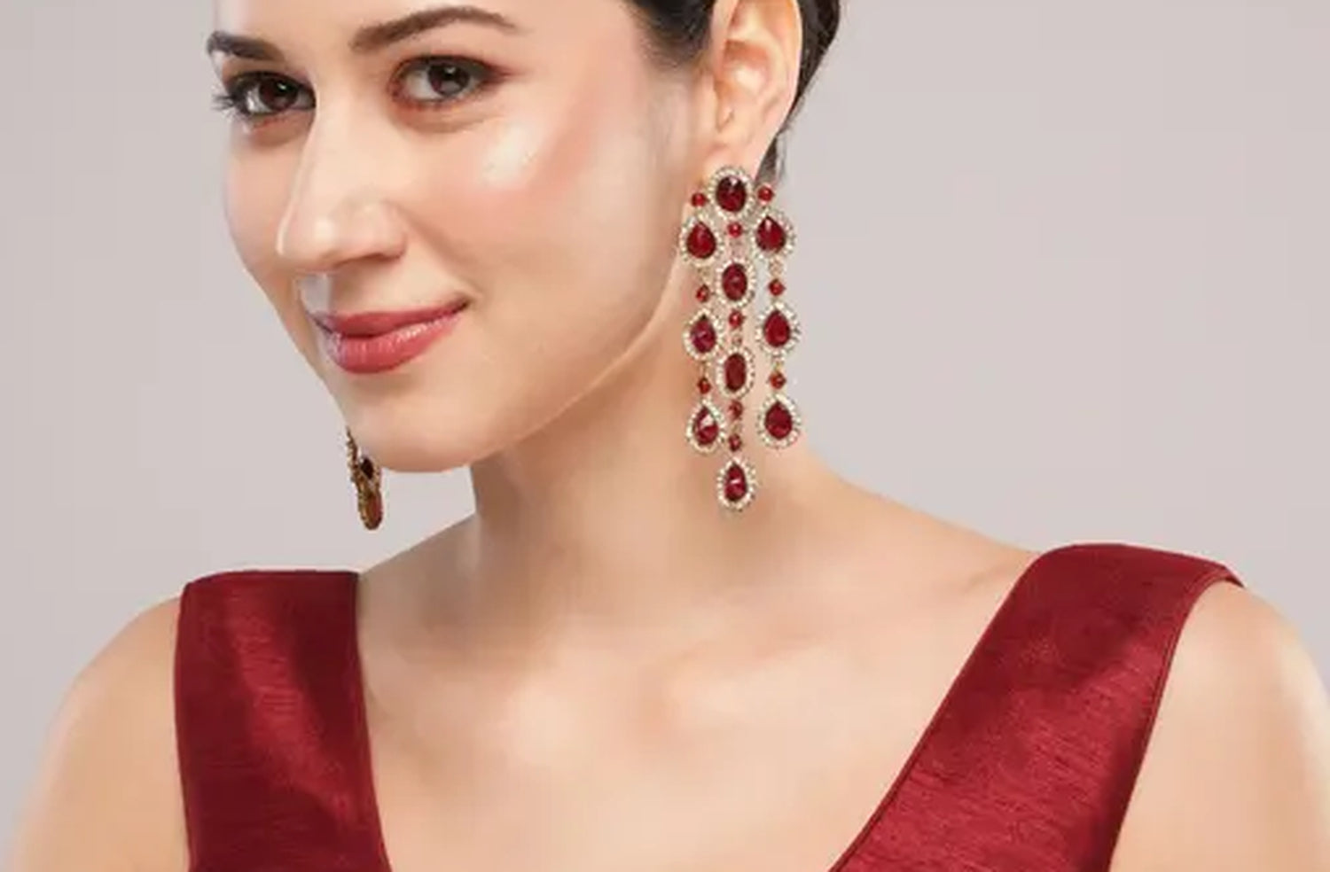 Jewel City Luxurious Ruby Cascade Earrings - Crystal-Embellished Statement Earrings for Wedding & Festival Glamour