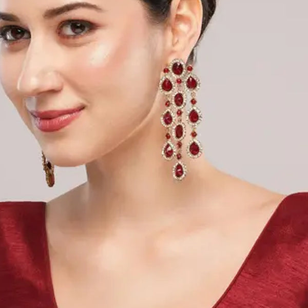 Jewel City Luxurious Ruby Cascade Earrings - Crystal-Embellished Statement Earrings for Wedding & Festival Glamour - Distacart
