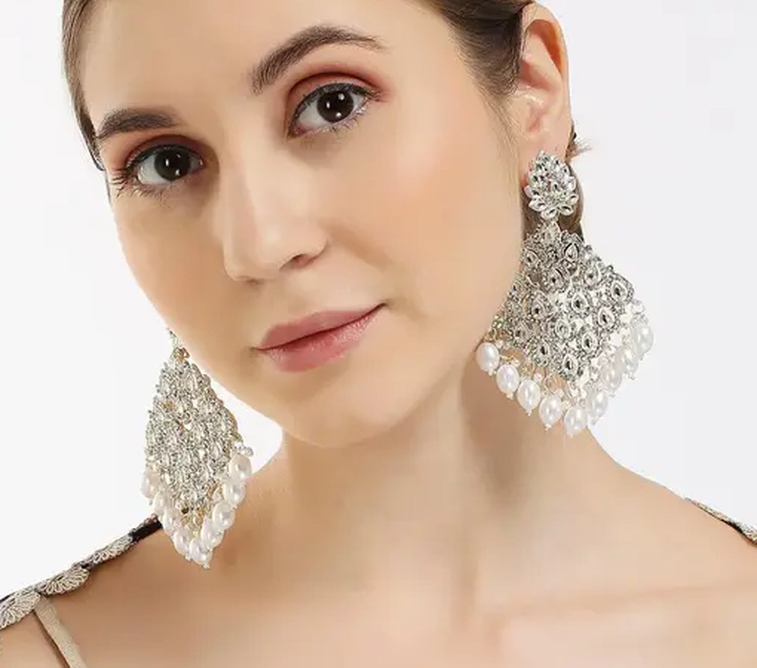 Jewel City Luxurious White Chandelier Earrings - Traditional Indian Statement Jewelry for Wedding & Festival Elegance