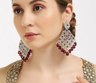 Jewel City Luxurious Maroon Chandelier Earrings - Traditional Indian Statement Jewelry for Wedding & Festival Elegance