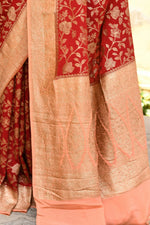 Thumbnail for Joban Fashion Red Crepe Chiffon Pure Handloom Banarasi Silk Saree