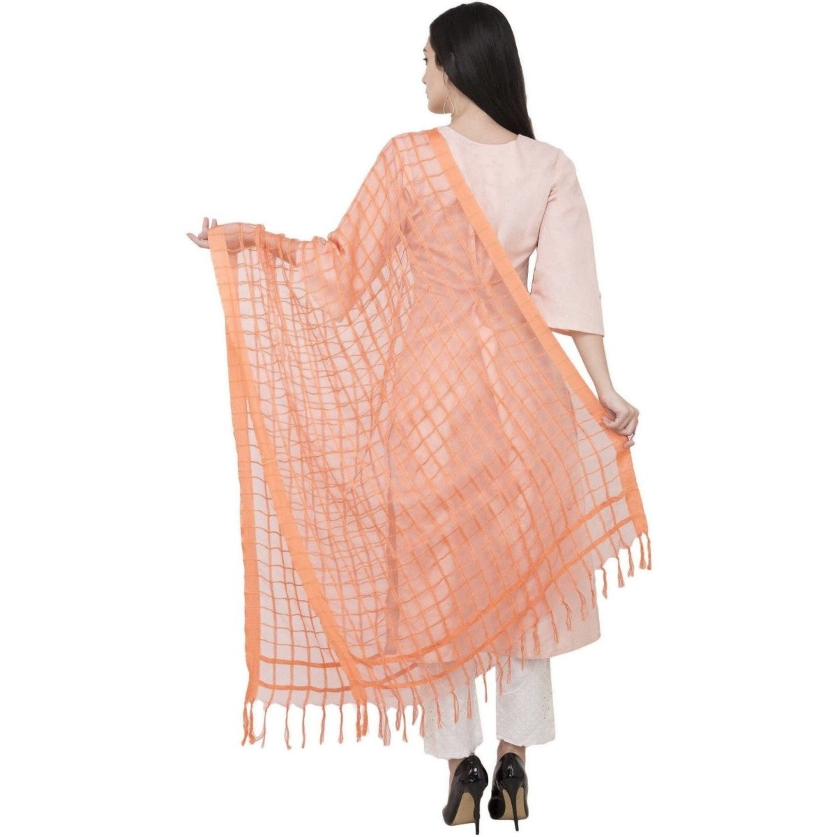 A R Silk Cotton square Regular Dupatta Color Peach Dupatta or Chunni