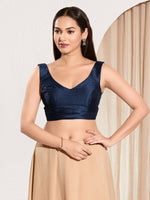 Thumbnail for Joban Fashion Navy Blue Mulberry Silk Padded Blouse With Round Neck Sleeveless