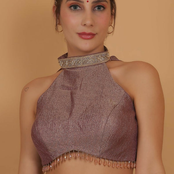 Joban Fashion Silk Zircoon And Beads Padded Blouse - Light Mauve