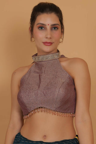 Joban Fashion Silk Zircoon And Beads Padded Blouse - Light Mauve