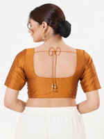 Thumbnail for Joban Fashion Mustard Taffeta Silk Elbow Sleeveless Front Open Blouse