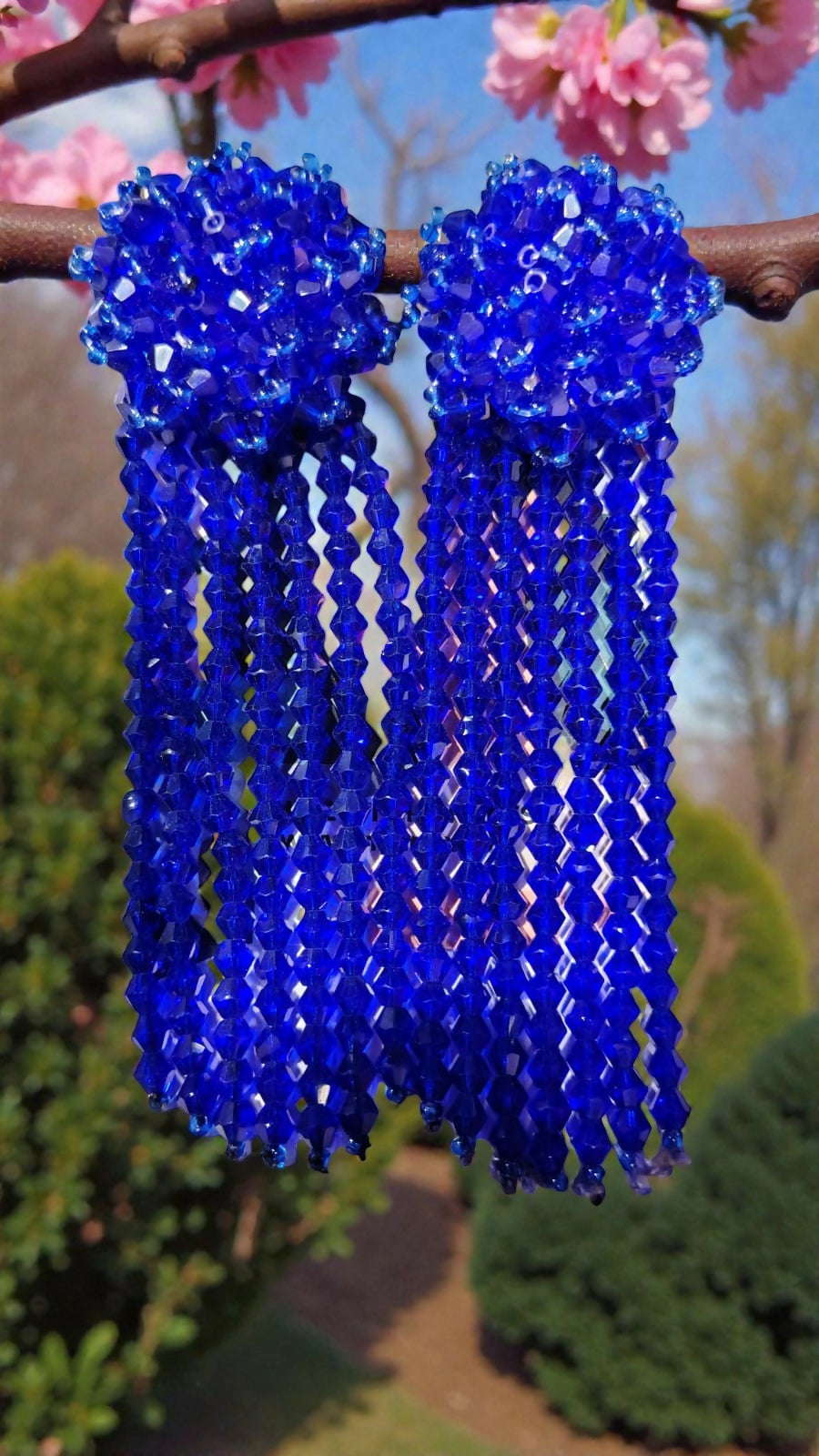 Inhanns Handmade Crystal Waterfall Earrings - Long - Royal Blue - Distacart