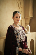 Thumbnail for Anaita Purple Embroidered Work Velvet Stitched Plazo Suit - Distacart