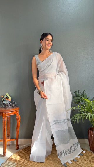 Malishka Export Cotton Printed Ready To Wear Saree With Blouse Piece - Grey - Distacart