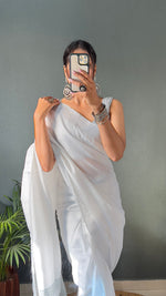 Thumbnail for Malishka Export Cotton Printed Ready To Wear Saree With Blouse Piece - Grey - Distacart