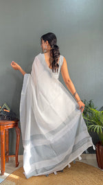 Thumbnail for Malishka Export Cotton Printed Ready To Wear Saree With Blouse Piece - Grey - Distacart