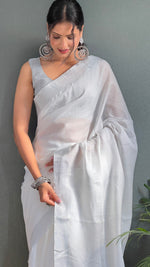 Thumbnail for Malishka Export Cotton Printed Ready To Wear Saree With Blouse Piece - Grey - Distacart