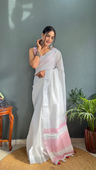 Malishka Export Cotton Printed Ready To Wear Saree With Blouse Piece - Pink - Distacart