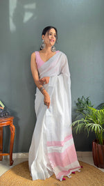 Thumbnail for Malishka Export Cotton Printed Ready To Wear Saree With Blouse Piece - Pink - Distacart