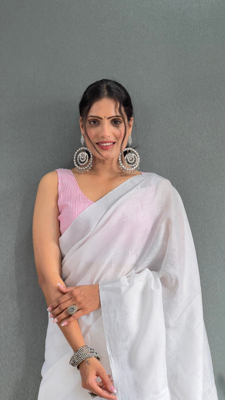Malishka Export Cotton Printed Ready To Wear Saree With Blouse Piece - Pink - Distacart