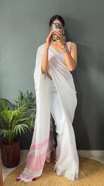 Thumbnail for Malishka Export Cotton Printed Ready To Wear Saree With Blouse Piece - Pink - Distacart