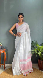 Thumbnail for Malishka Export Cotton Printed Ready To Wear Saree With Blouse Piece - Pink - Distacart