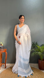 Thumbnail for Malishka Export Cotton Printed Ready To Wear Saree With Blouse Piece - Sky - Distacart
