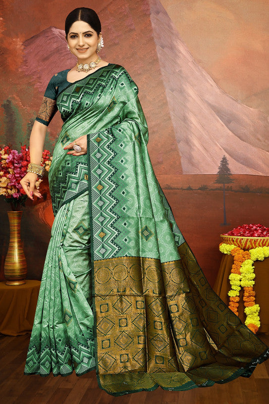 Malishka Export Cotton Silk Woven Ready To Wear Saree With Blouse Piece - Green - Distacart