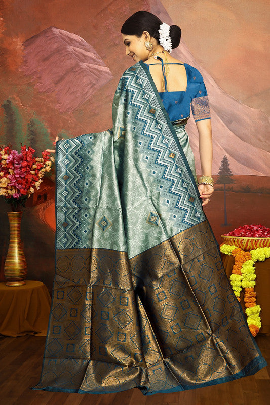 Malishka Export Cotton Silk Woven Ready To Wear Saree With Blouse Piece - Grey - Distacart
