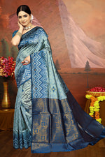Thumbnail for Malishka Export Cotton Silk Woven Ready To Wear Saree With Blouse Piece - Sky - Distacart