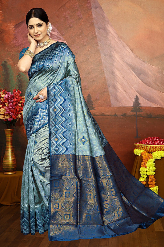 Malishka Export Cotton Silk Woven Ready To Wear Saree With Blouse Piece - Sky - Distacart
