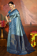 Thumbnail for Malishka Export Cotton Silk Woven Ready To Wear Saree With Blouse Piece - Sky - Distacart