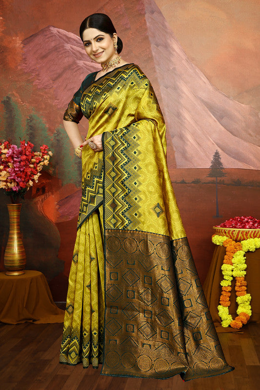 Malishka Export Cotton Silk Woven Ready To Wear Saree With Blouse Piece - Yellow - Distacart