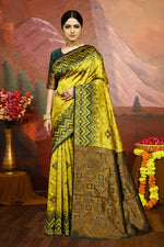 Thumbnail for Malishka Export Cotton Silk Woven Ready To Wear Saree With Blouse Piece - Yellow - Distacart