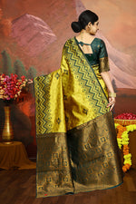 Thumbnail for Malishka Export Cotton Silk Woven Ready To Wear Saree With Blouse Piece - Yellow - Distacart