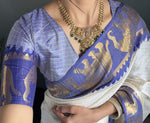 Thumbnail for Malishka Export Kanjivaram Woven Ready To Wear Saree With Blouse Piece - White-Blue - Distacart