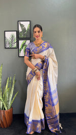 Thumbnail for Malishka Export Kanjivaram Woven Ready To Wear Saree With Blouse Piece - White-Blue - Distacart