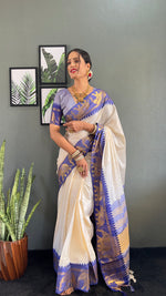 Thumbnail for Malishka Export Kanjivaram Woven Ready To Wear Saree With Blouse Piece - White-Blue - Distacart