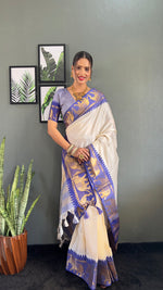 Thumbnail for Malishka Export Kanjivaram Woven Ready To Wear Saree With Blouse Piece - White-Blue - Distacart