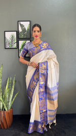 Thumbnail for Malishka Export Kanjivaram Woven Ready To Wear Saree With Blouse Piece - White-Blue - Distacart