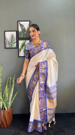 Thumbnail for Malishka Export Kanjivaram Woven Ready To Wear Saree With Blouse Piece - White-Blue - Distacart