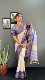 Thumbnail for Malishka Export Kanjivaram Woven Ready To Wear Saree With Blouse Piece - White-Blue - Distacart