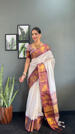 Thumbnail for Malishka Export Kanjivaram Woven Ready To Wear Saree With Blouse Piece - White-Brown - Distacart